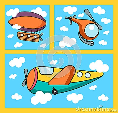 Illustrations with toy cartoon air Transport Vector Illustration